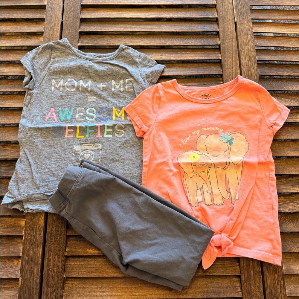 Carter's Gray 'Mom + Me Awesome Selfies' Tee & Coral Elephant Knot Tee 4T Bundle